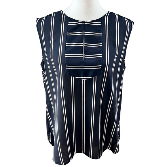 J. CREW Navy Blue and White Stripe Sleeveless Blouse #Preppy #Coastal Si… - Picture 1 of 15